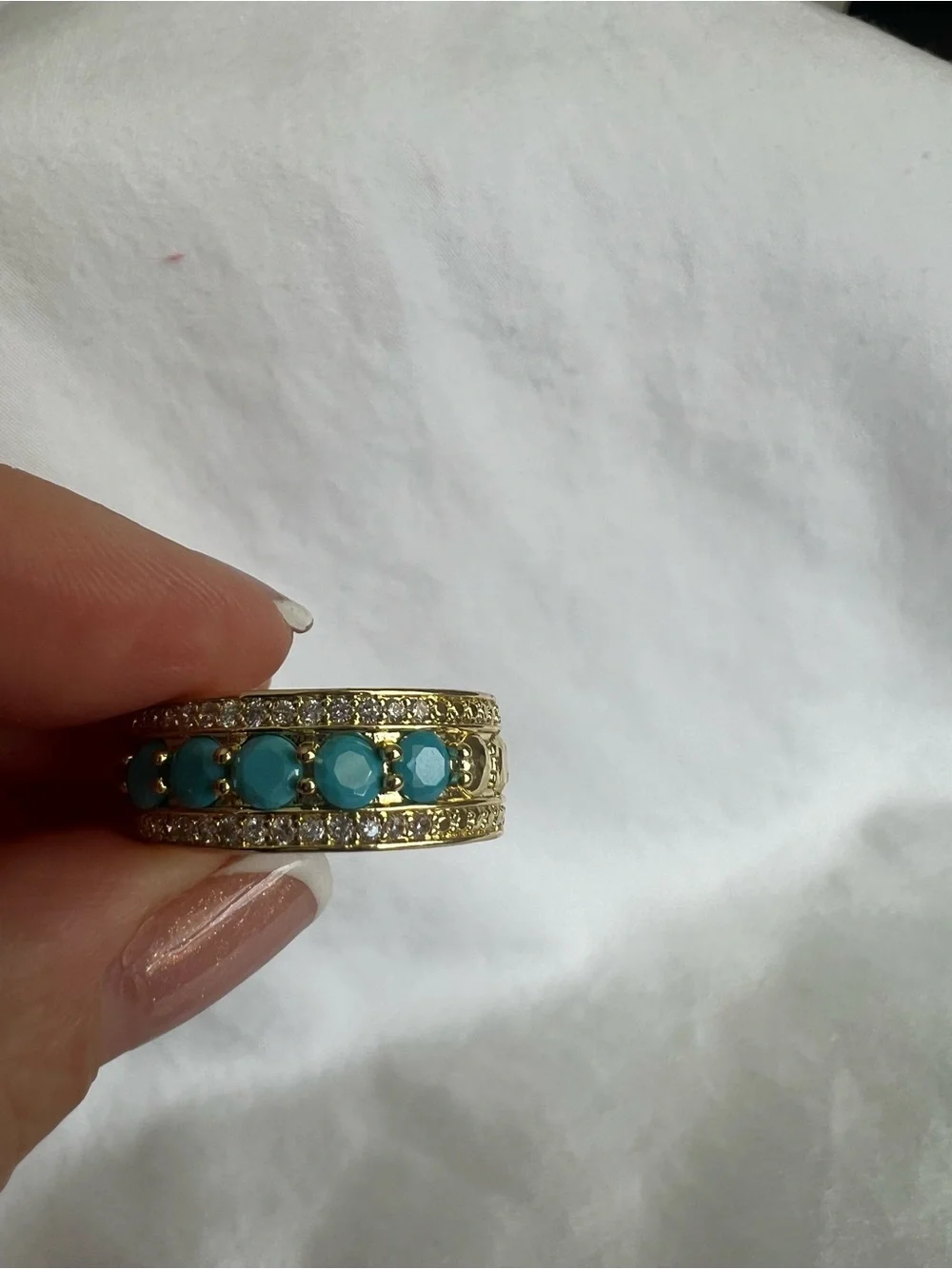 Gold Turquoise Band Ring with Crystal Accents
